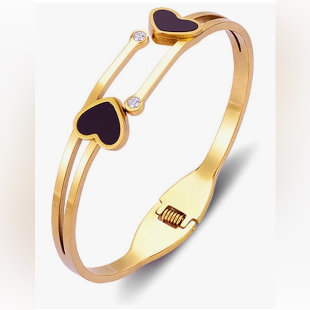Gold and Black Heart Stainless Steel Bracelet